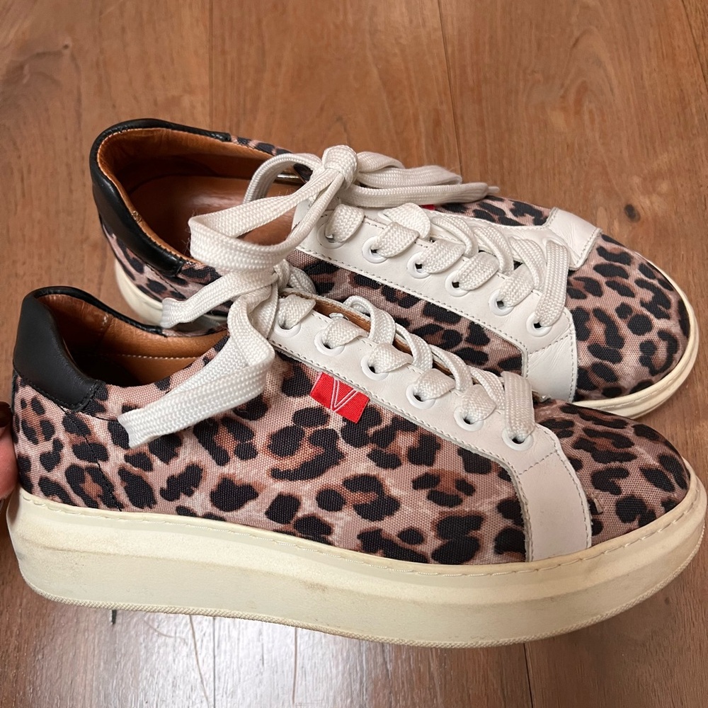 Veronica Beard Leopard Print Sneakers with Black and Cream Accents